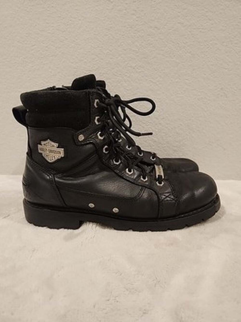 Harley-Davidson Men's 11.5 Black Leather Motorcycle Boots W/zipper 7"